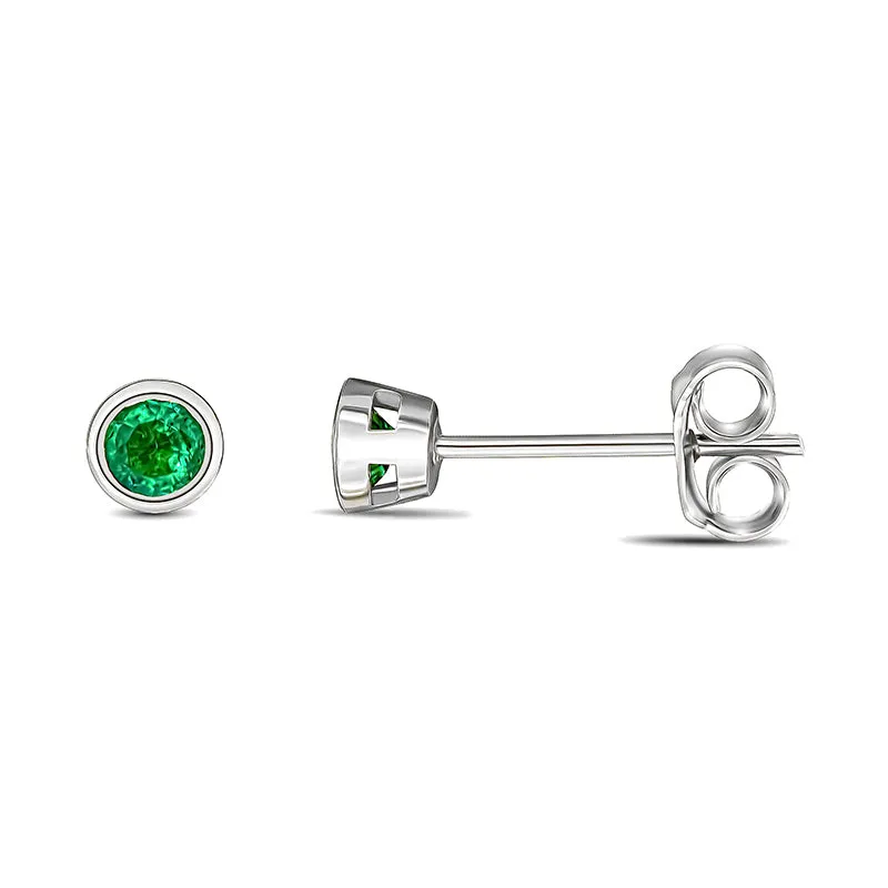 9ct White Gold Emerald 3mm Round Rub Over Set Stud Earrings sold by Jura Watches product image thumbnail 2