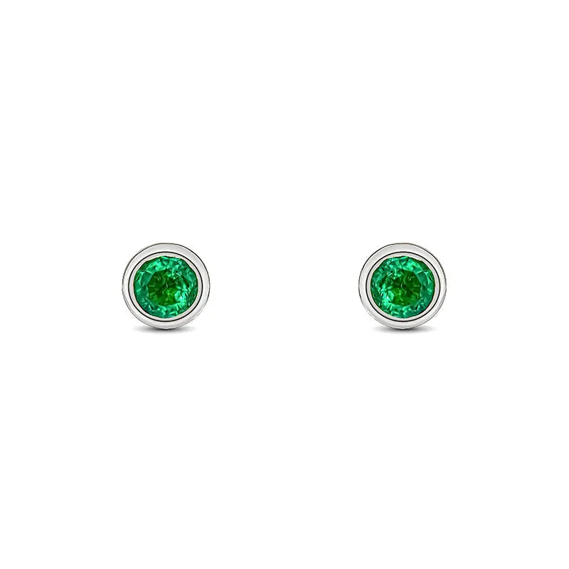 9ct White Gold Emerald 3mm Round Rub Over Set Stud Earrings sold by Jura Watches
