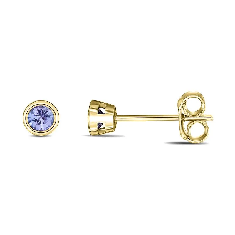 9ct Yellow Gold Tanzanite 3mm Round Rub Over Set Stud Earrings sold by Jura Watches product image thumbnail 2