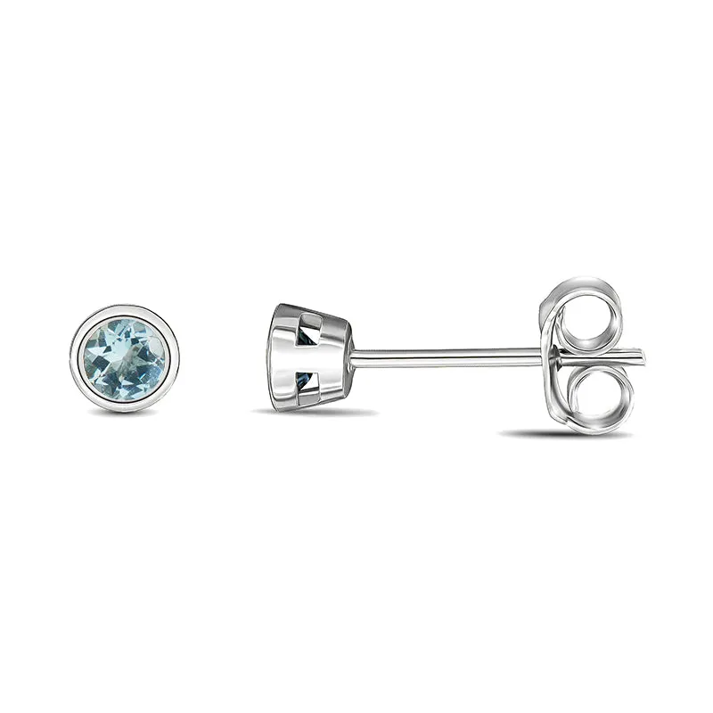 9ct White Gold Aquamarine 3mm Round Rub Over Set Stud Earrings sold by Jura Watches product image thumbnail 2