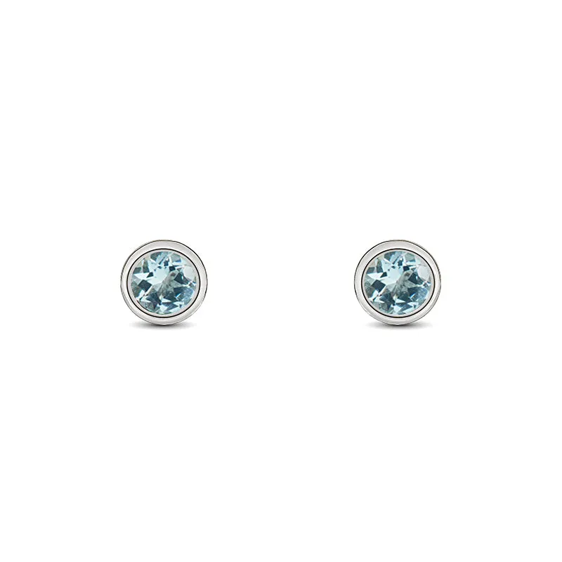 9ct White Gold Aquamarine 3mm Round Rub Over Set Stud Earrings sold by Jura Watches