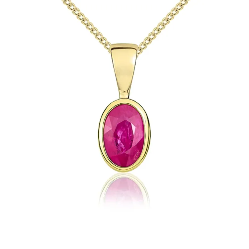 9ct Yellow Gold Ruby 6x4mm Oval Rub Over Set Pendant sold by Jura Watches