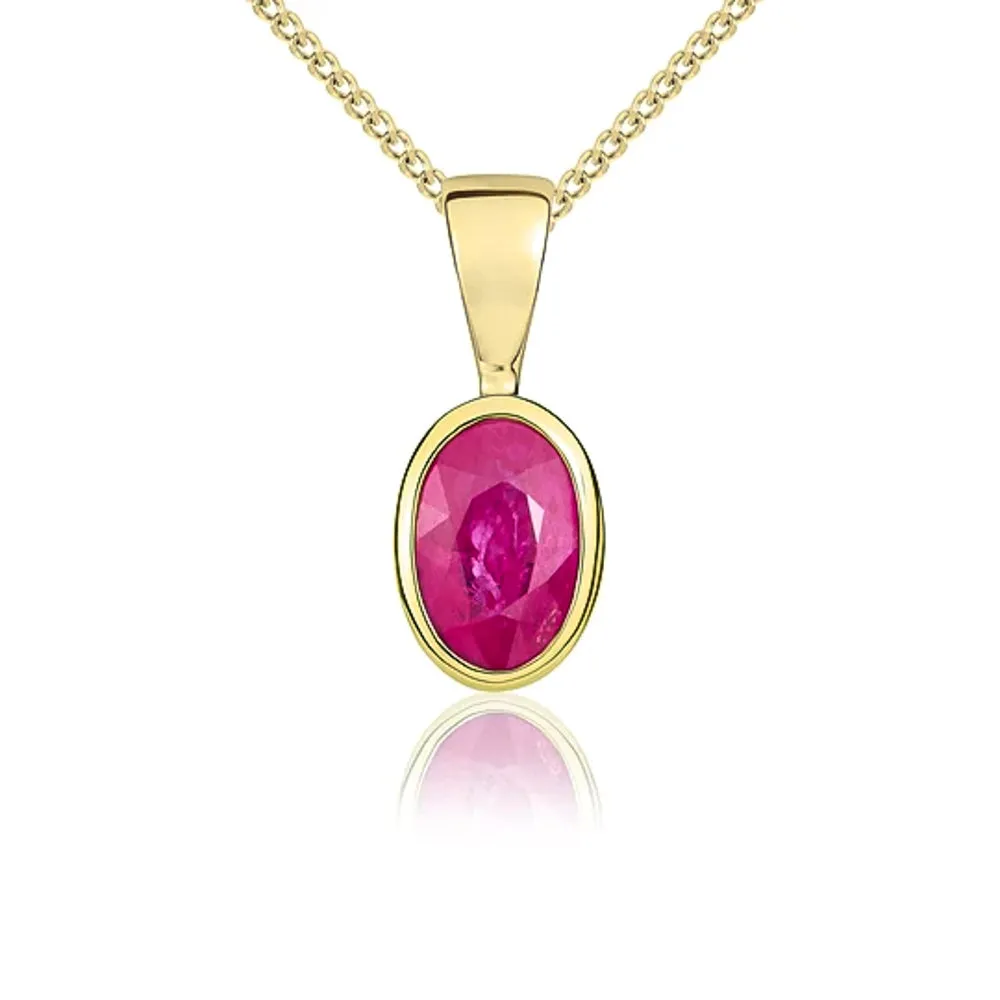 9ct Yellow Gold Ruby 6x4mm Oval Rub Over Set Pendant sold by Jura Watches