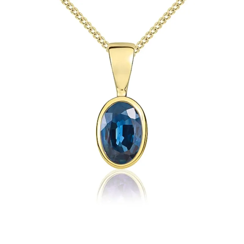 9ct Yellow Gold Sapphire 6x4mm Oval Rub Over Set Pendant sold by Jura Watches