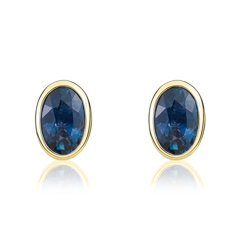 9ct Yellow Gold Sapphire 6x4mm Oval Rub Over Set Stud Earrings sold by Jura Watches