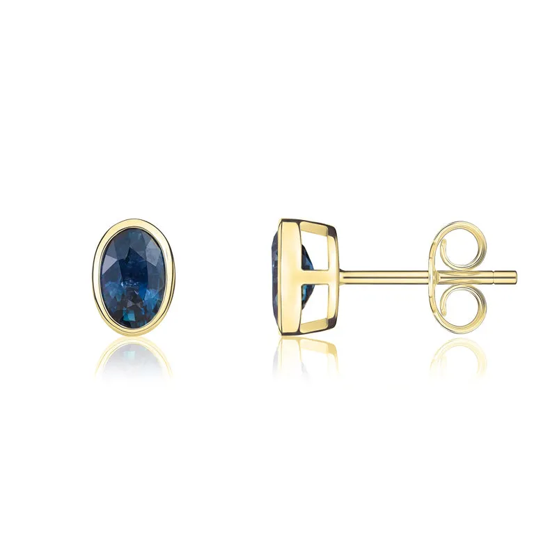 9ct Yellow Gold Sapphire 6x4mm Oval Rub Over Set Stud Earrings sold by Jura Watches product image thumbnail 2