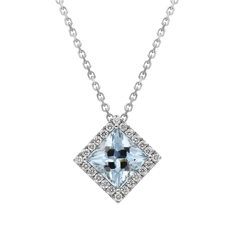 18ct White Gold 1.74ct Aquamarine Diamond Cluster Necklace sold by Jura Watches
