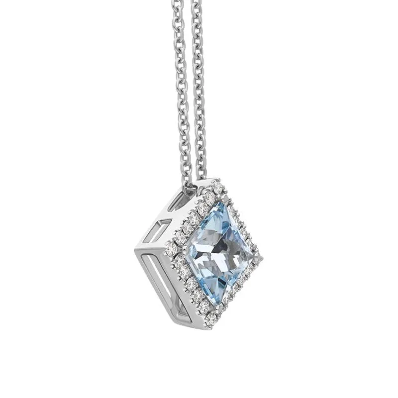 18ct White Gold 1.74ct Aquamarine Diamond Cluster Necklace sold by Jura Watches product image thumbnail 2