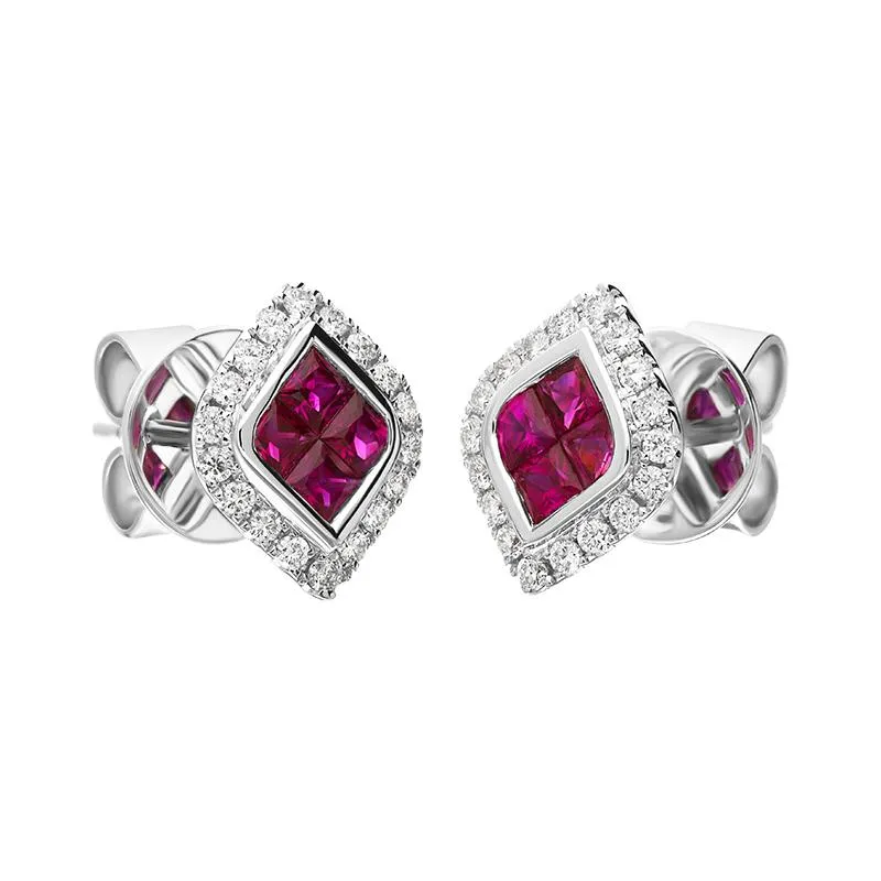 18ct White Gold Ruby Diamond Marquise Cluster Stud Earrings sold by Jura Watches product image thumbnail 3
