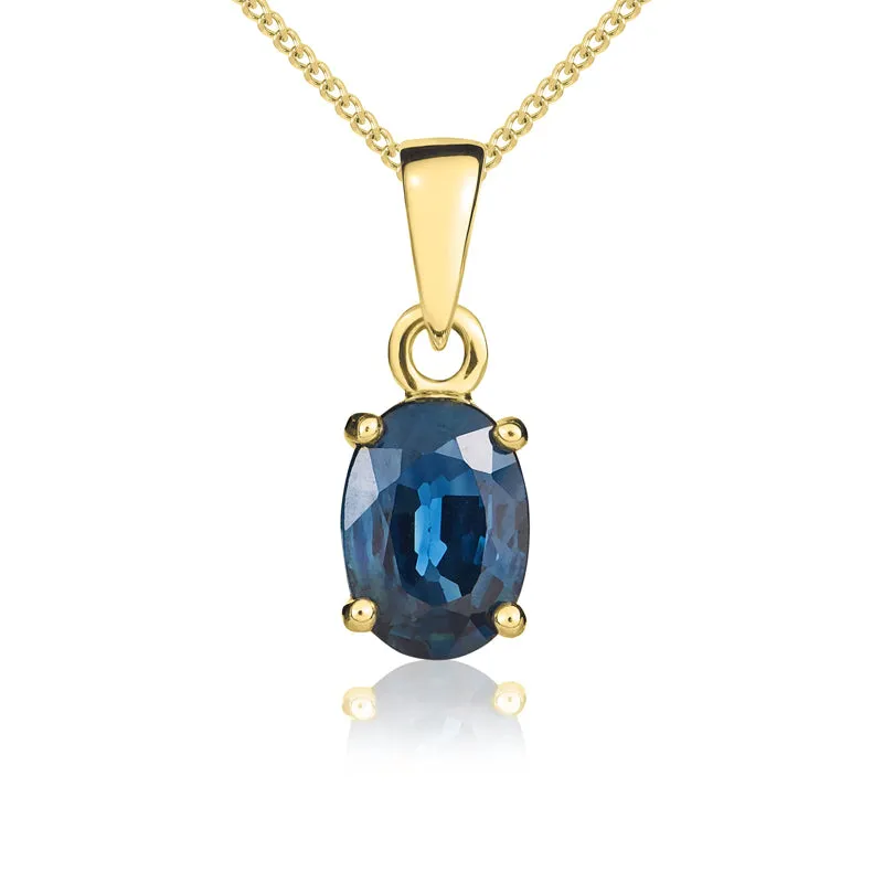 9ct Yellow Gold Sapphire 7x5mm Oval Claw Set Pendant sold by Jura Watches