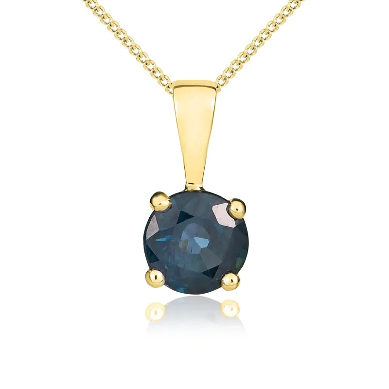 9ct Yellow Gold Sapphire 5mm Round Claw Set Pendant sold by Jura Watches