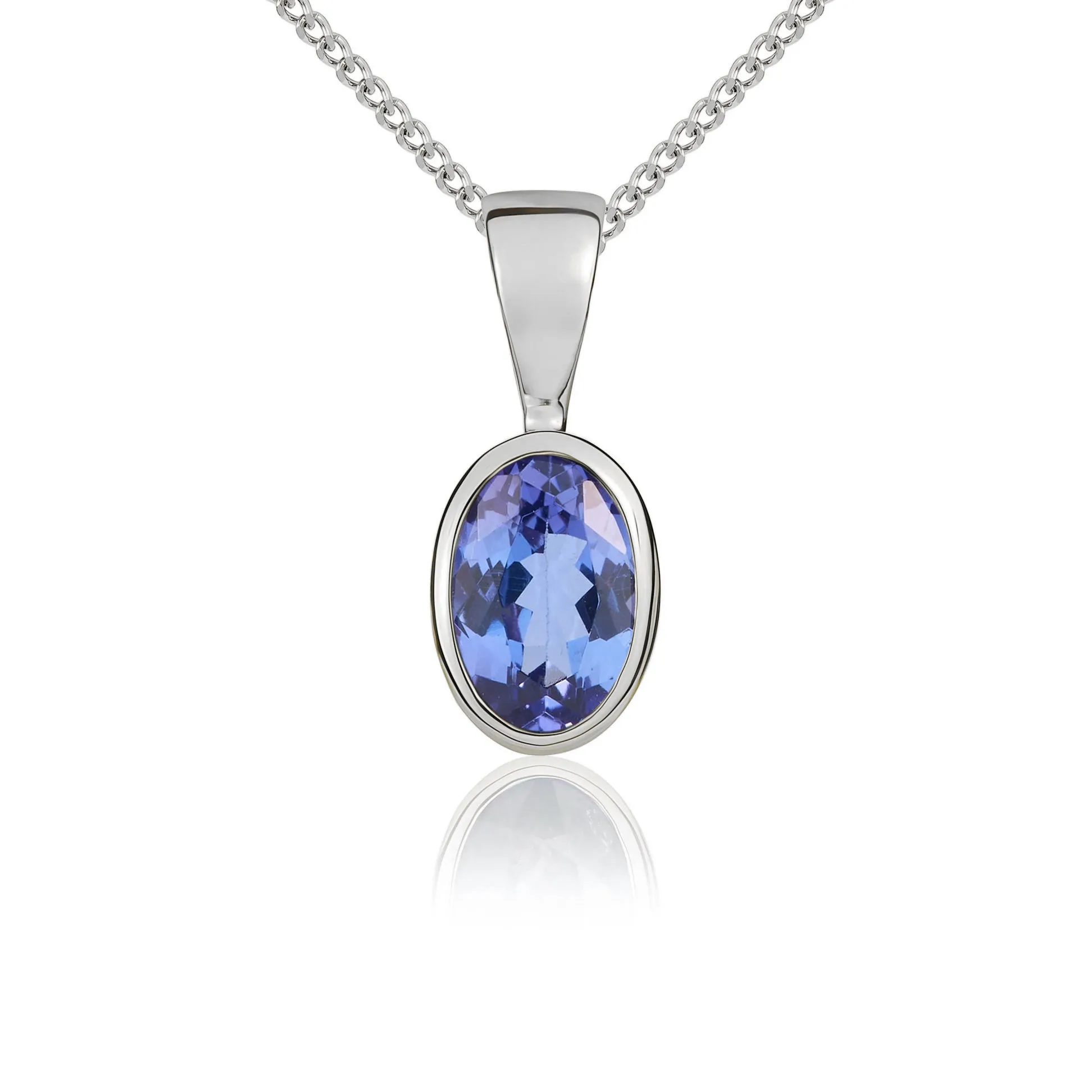 9ct White Gold Tanzanite 6x4mm Oval Rub Over Set Pendant sold by Jura Watches