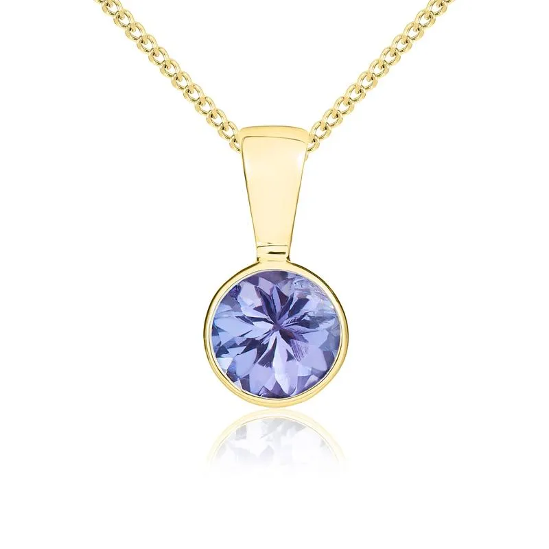 9ct Yellow Gold Tanzanite 5mm Round Rub Over Set Pendant sold by Jura Watches