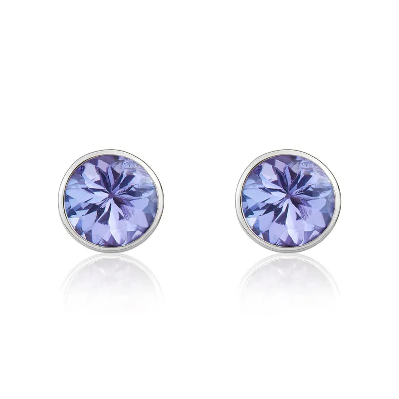 9ct White Gold Tanzanite 5mm Round Rub Over Set Stud Earrings sold by Jura Watches