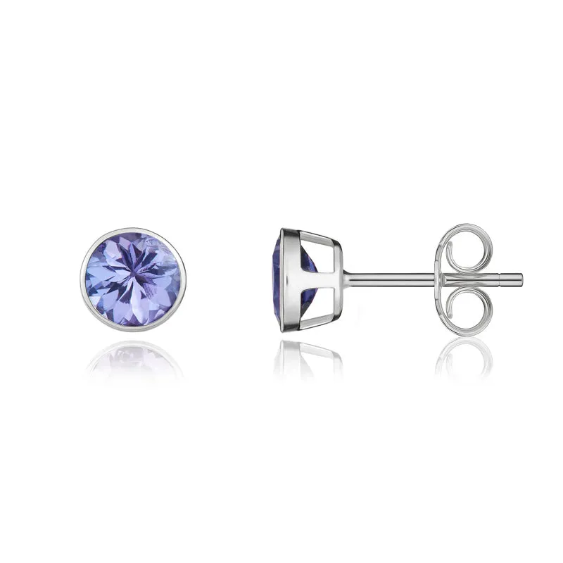 9ct White Gold Tanzanite 5mm Round Rub Over Set Stud Earrings sold by Jura Watches product image thumbnail 2