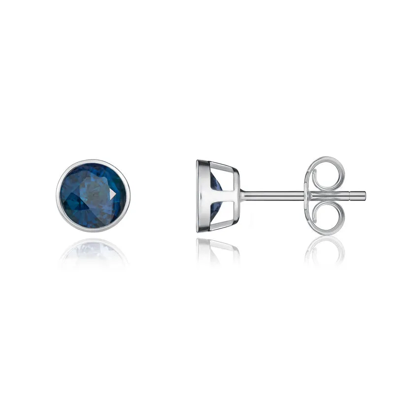 9ct White Gold Sapphire 5mm Round Rub Over Set Stud Earrings sold by Jura Watches product image thumbnail 2