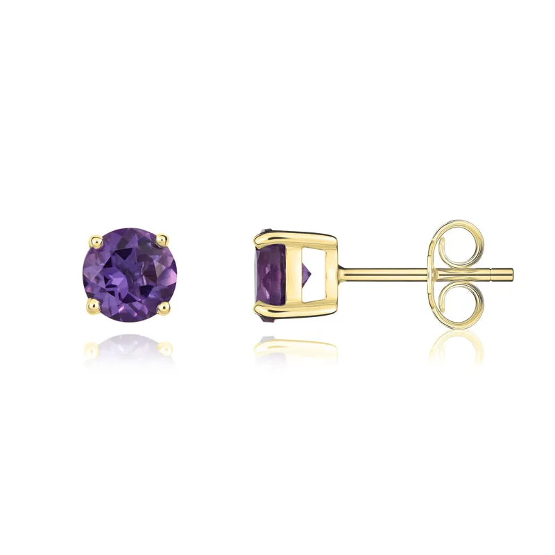 9ct Yellow Gold Amethyst 5mm Round Claw Set Stud Earrings sold by Jura Watches product image thumbnail 2