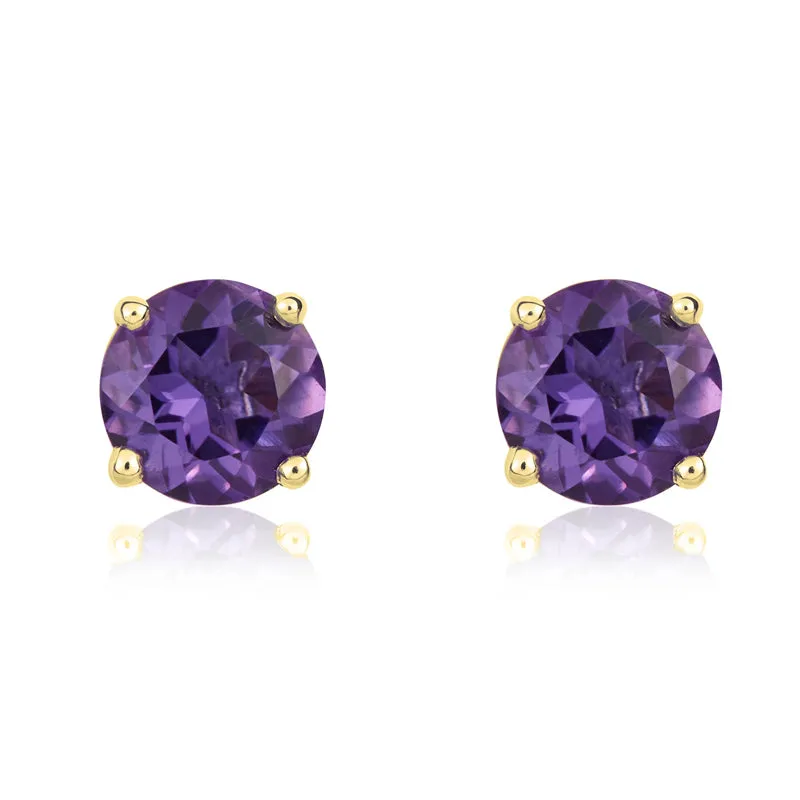 9ct Yellow Gold Amethyst 5mm Round Claw Set Stud Earrings sold by Jura Watches