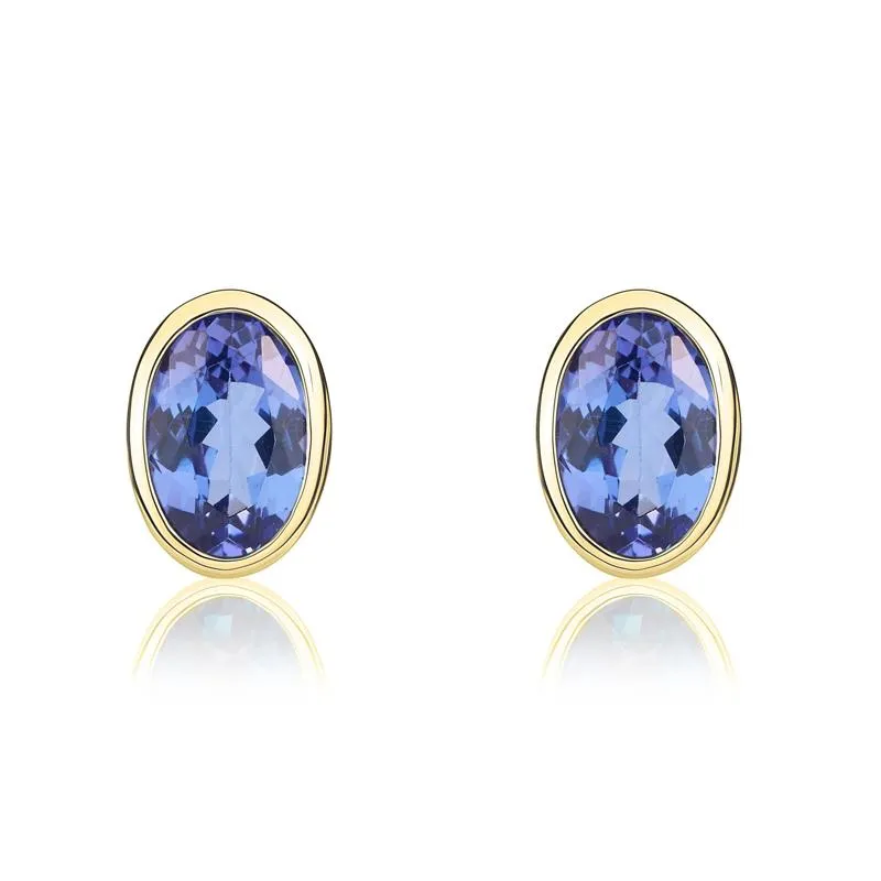 9ct Yellow Gold Tanzanite 6x4mm Oval Rub Over Set Stud Earrings sold by Jura Watches