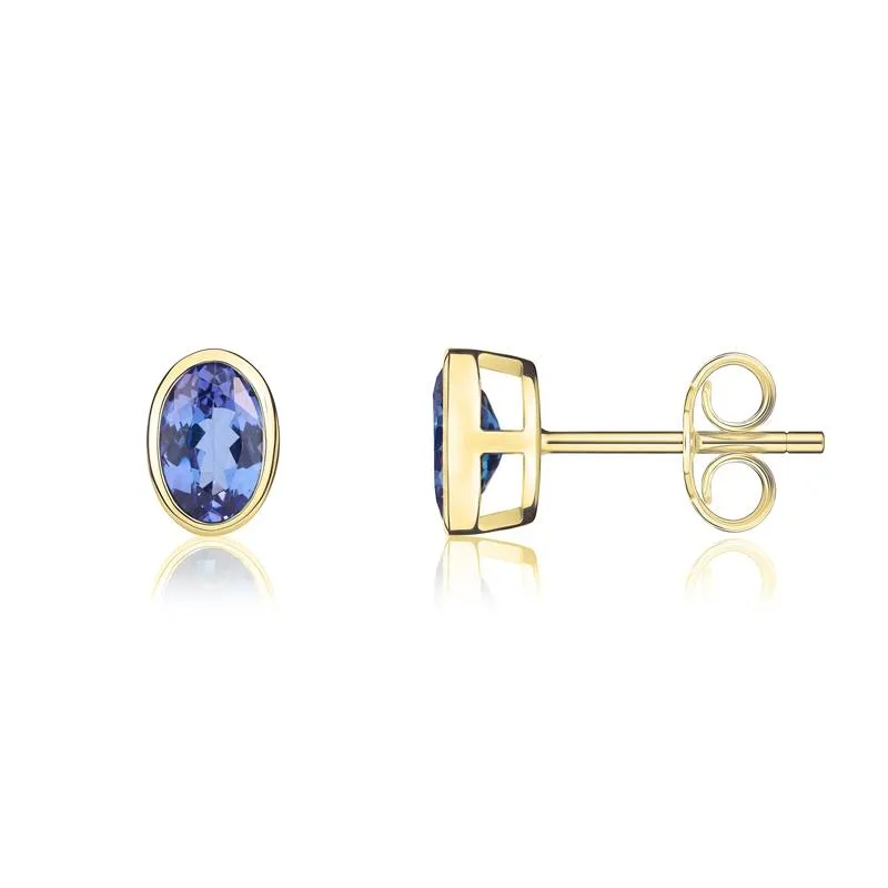 9ct Yellow Gold Tanzanite 6x4mm Oval Rub Over Set Stud Earrings sold by Jura Watches product image thumbnail 2