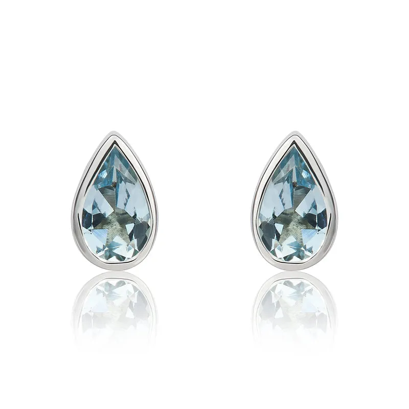 9ct White Gold Aquamarine 6x4mm Pear Rub Over Set Stud Earrings sold by Jura Watches