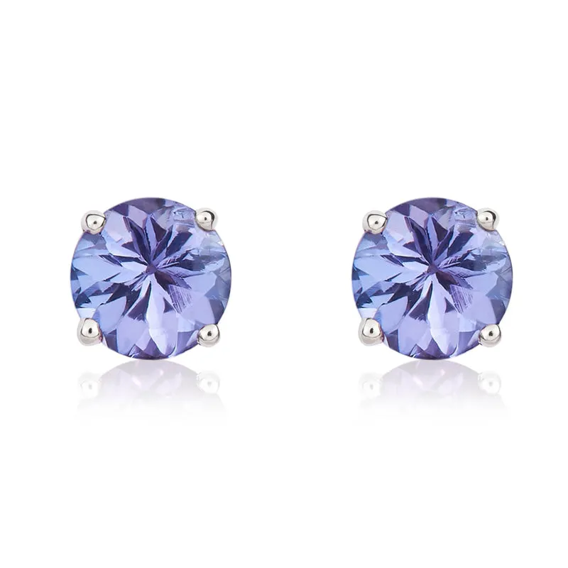 9ct White Gold Tanzanite 5mm Round Claw Set Stud Earrings sold by Jura Watches