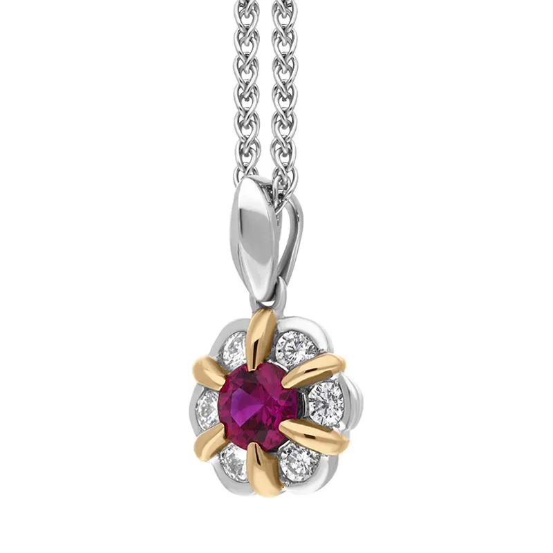 18ct White and Rose Gold Ruby Diamond Flower Cluster Necklace sold by Jura Watches product image thumbnail 2
