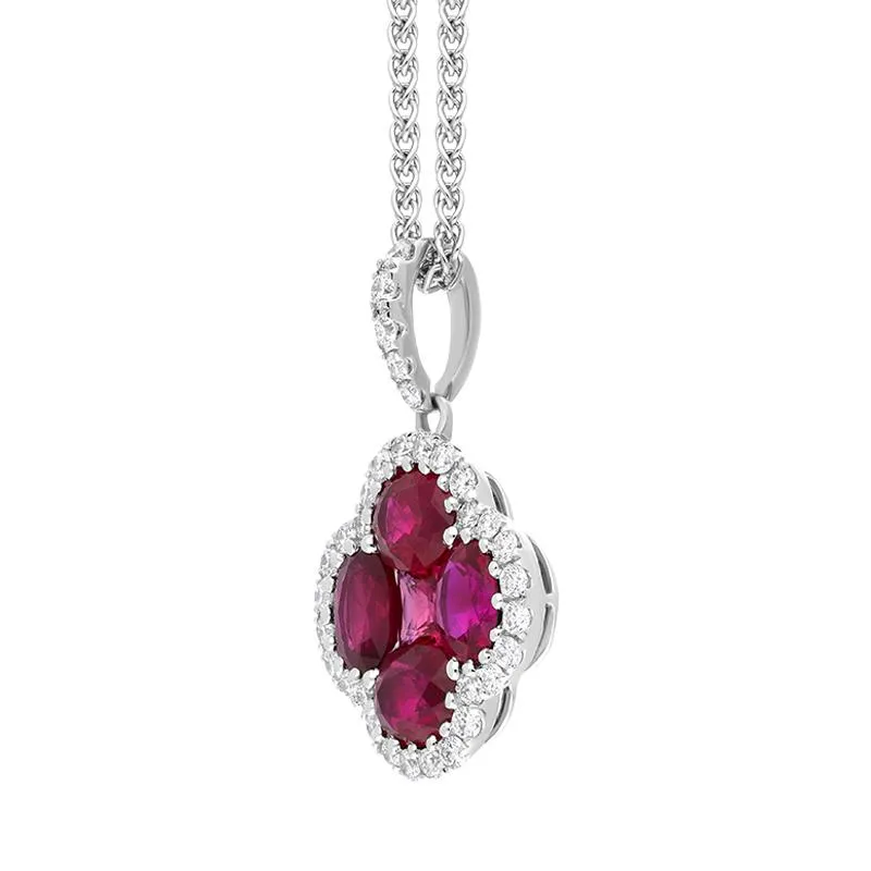 18ct White Gold Ruby Diamond Flower Cluster Necklace sold by Jura Watches product image thumbnail 2