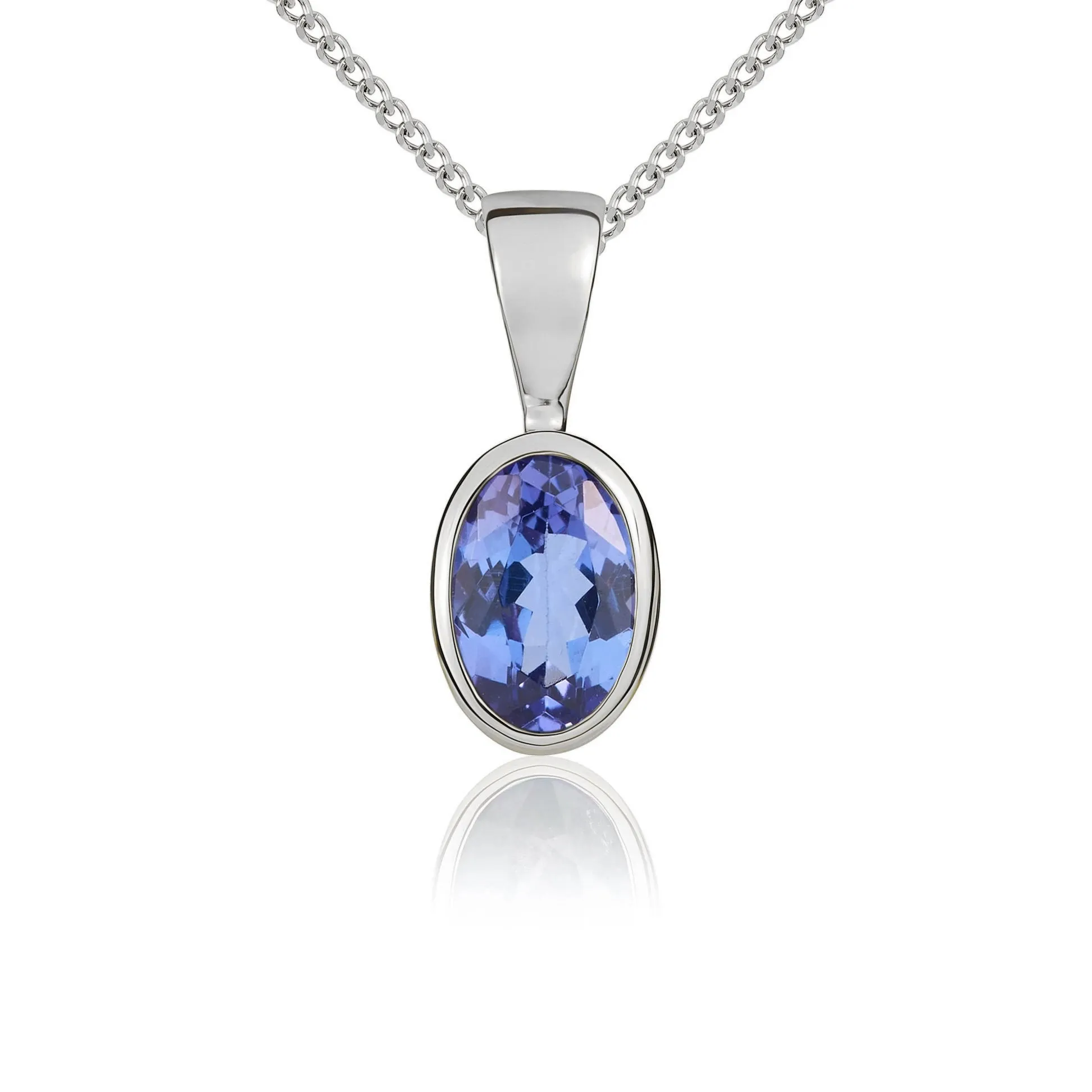 9ct White Gold Tanzanite 6x4mm Oval Rub Over Set Pendant and Stud Earrings Set sold by Jura Watches product image thumbnail 2