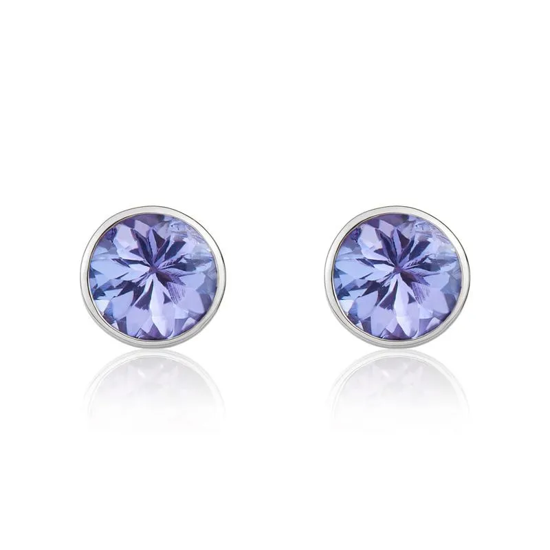 9ct White Gold Tanzanite 5mm Round Rub Over Set Pendant and Stud Earrings Set sold by Jura Watches product image thumbnail 3