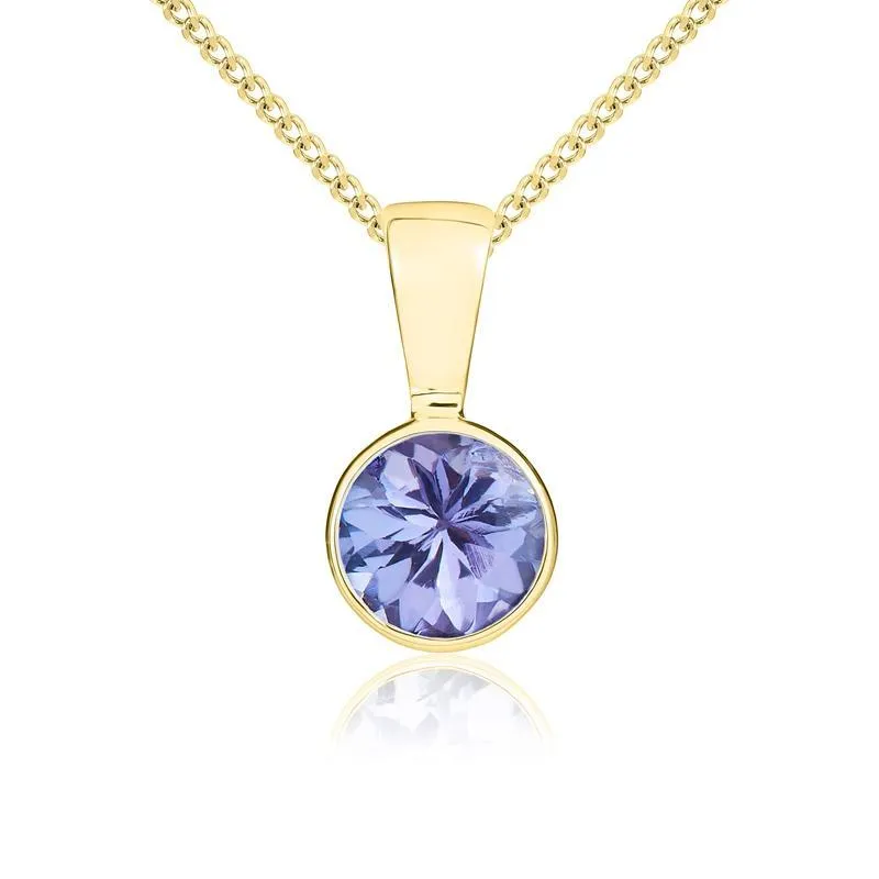 9ct Yellow Gold Tanzanite 5mm Round Rub Over Set Pendant and Stud Earrings Set sold by Jura Watches product image thumbnail 2