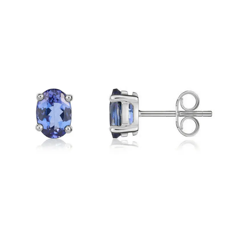 9ct White Gold Tanzanite 7x5mm Oval Claw Set Pendant and Stud Earrings Set sold by Jura Watches product image thumbnail 4