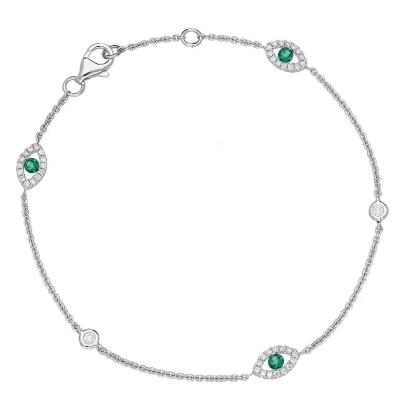 18ct White Gold Emerald Diamond Marquise Bracelet sold by Jura Watches