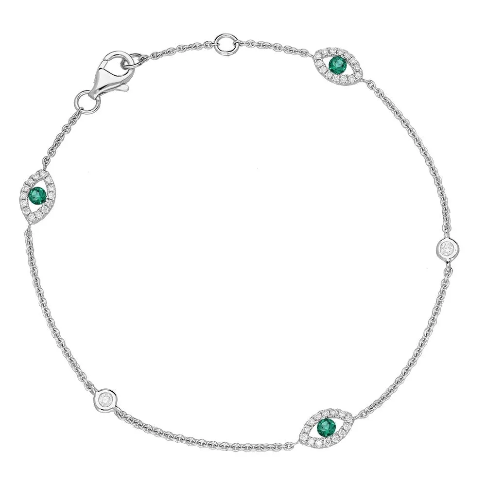 18ct White Gold Emerald Diamond Marquise Bracelet sold by Jura Watches