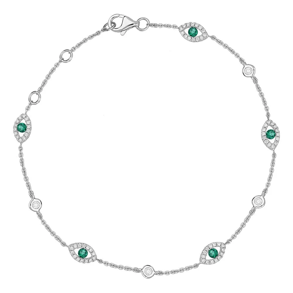 18ct White Gold Emerald Diamond Marquise Bracelet sold by Jura Watches