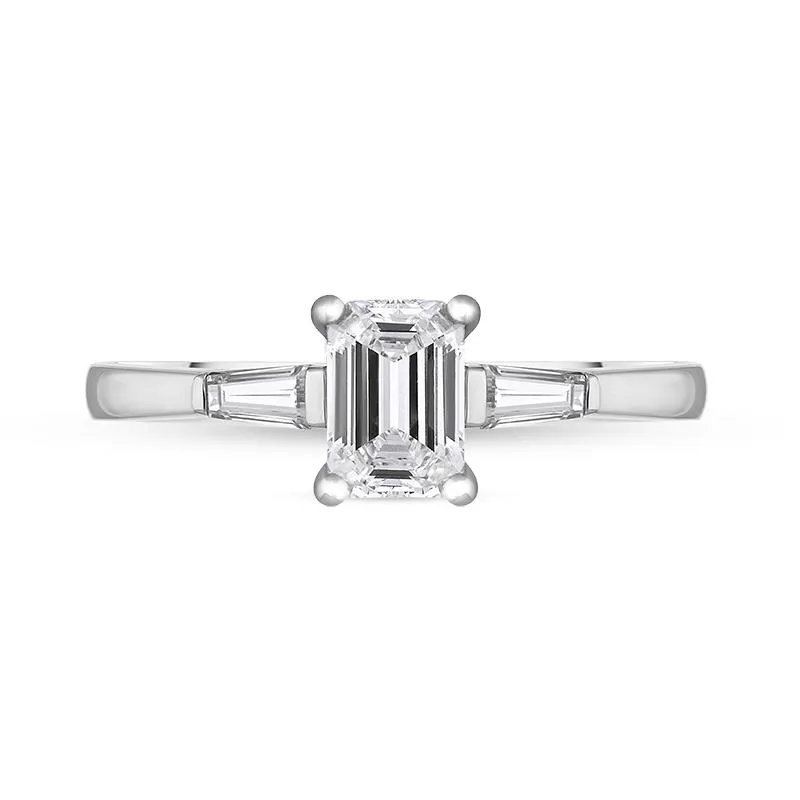 Platinum Diamond Emerald and Tapered Baguette Cut Three Stone Ring sold by Jura Watches product image thumbnail 2