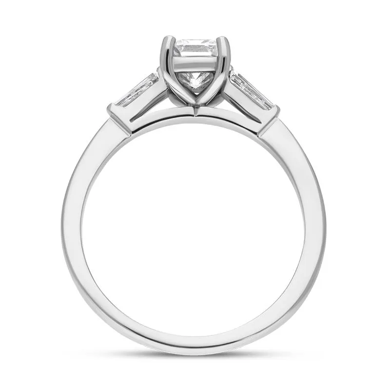Platinum Diamond Emerald and Tapered Baguette Cut Three Stone Ring sold by Jura Watches product image thumbnail 3