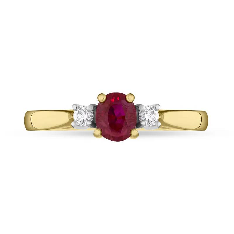 18ct Yellow Gold Ruby Diamond Oval Cut Three Stone Ring sold by Jura Watches product image thumbnail 2