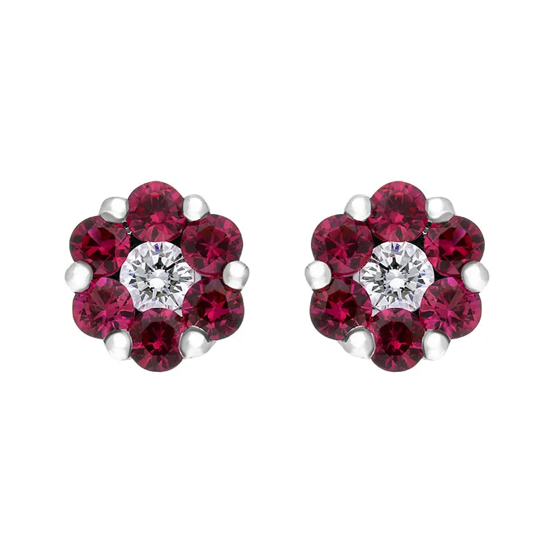 18ct White Gold Ruby Diamond Cluster Stud Earrings sold by Jura Watches