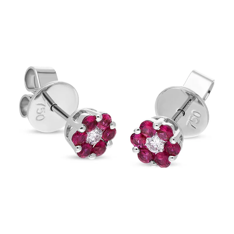 18ct White Gold Ruby Diamond Cluster Stud Earrings sold by Jura Watches product image thumbnail 2