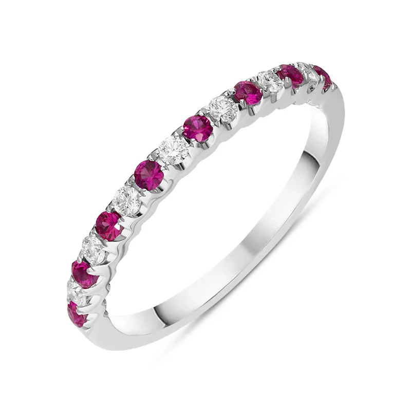 18ct White Gold Ruby Diamond Half Eternity Ring sold by Jura Watches