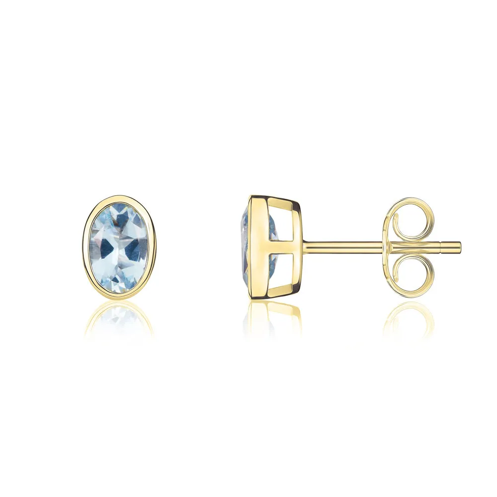 9ct Yellow Gold Aquamarine 6x4mm Oval Rub Over Set Stud Earrings sold by Jura Watches product image thumbnail 2