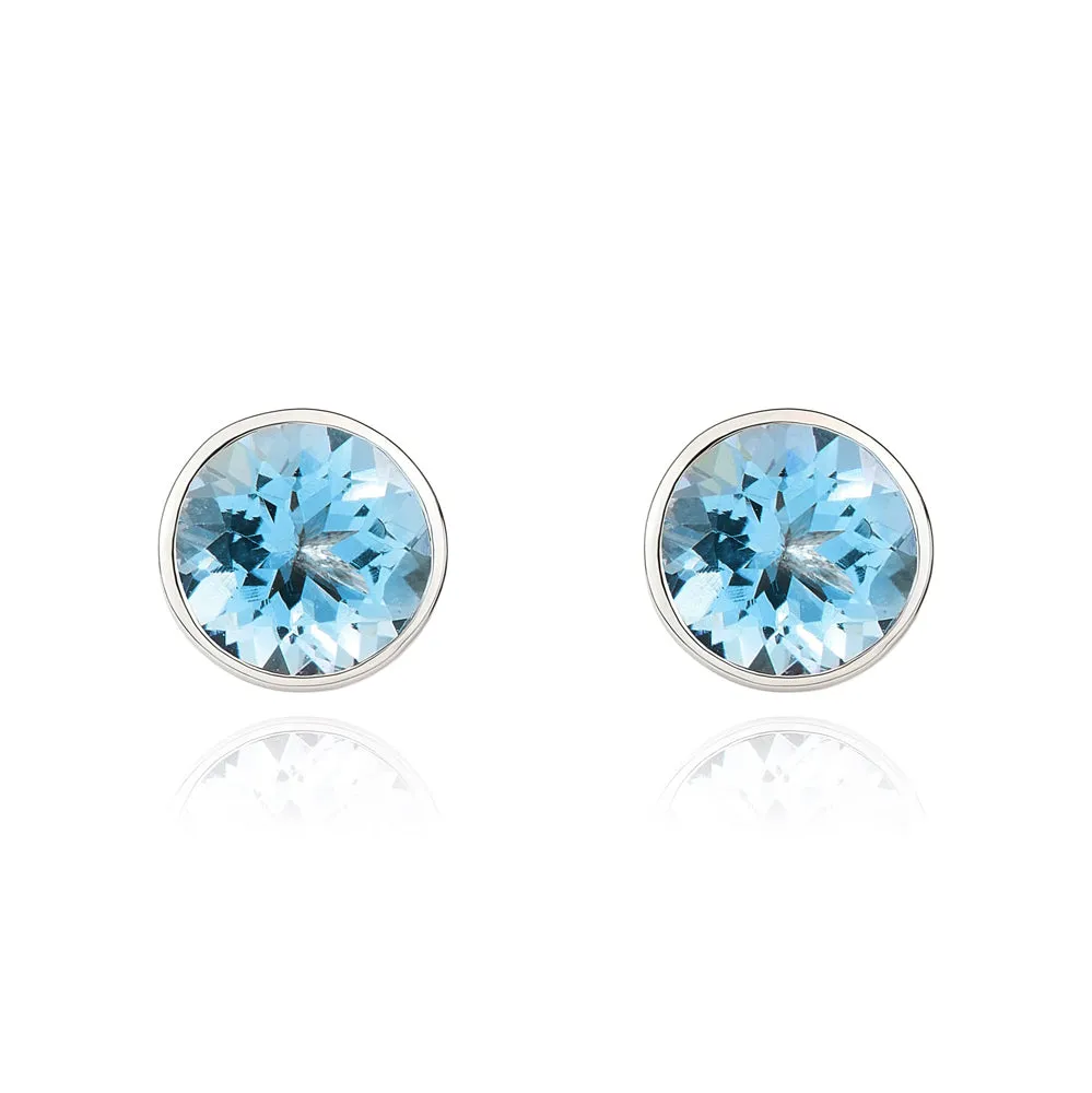 9ct White Gold Aquamarine 5mm Round Rub Over Set Stud Earrings sold by Jura Watches