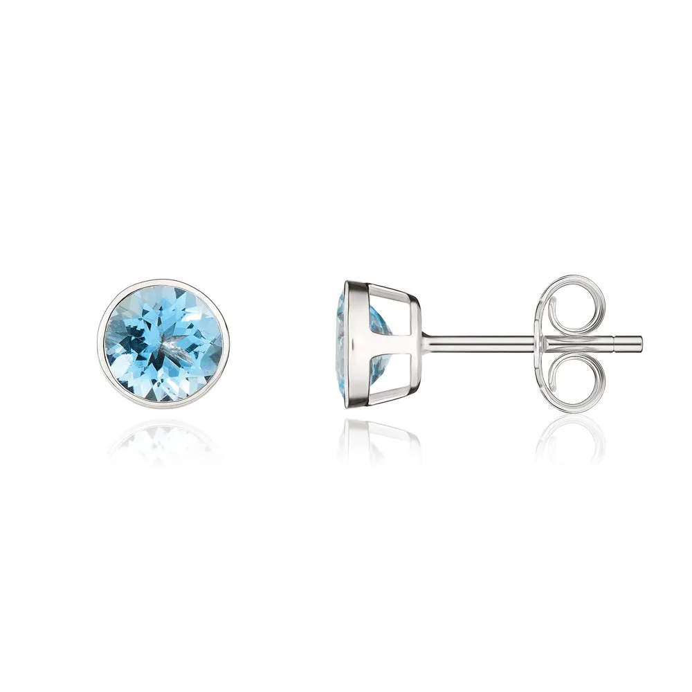 9ct White Gold Aquamarine 5mm Round Rub Over Set Stud Earrings sold by Jura Watches product image thumbnail 2