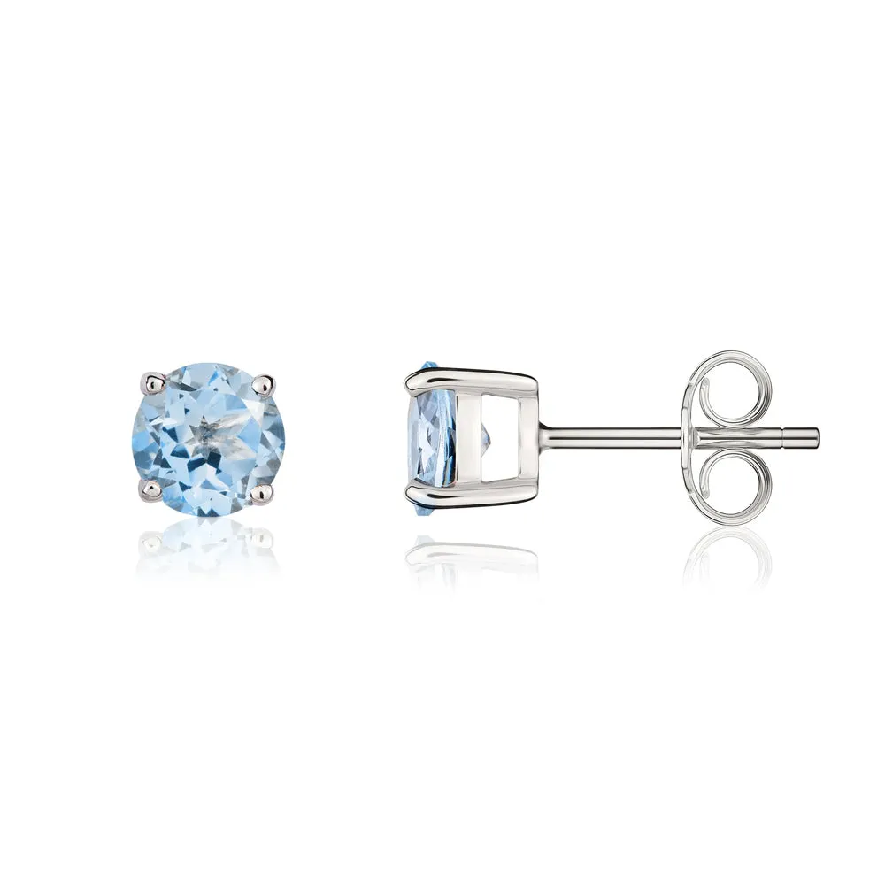 9ct White Gold Aquamarine 5mm Round Claw Set Stud Earrings sold by Jura Watches product image thumbnail 2