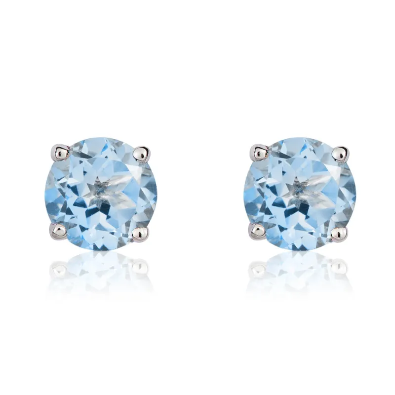 9ct White Gold Aquamarine 5mm Round Claw Set Stud Earrings sold by Jura Watches