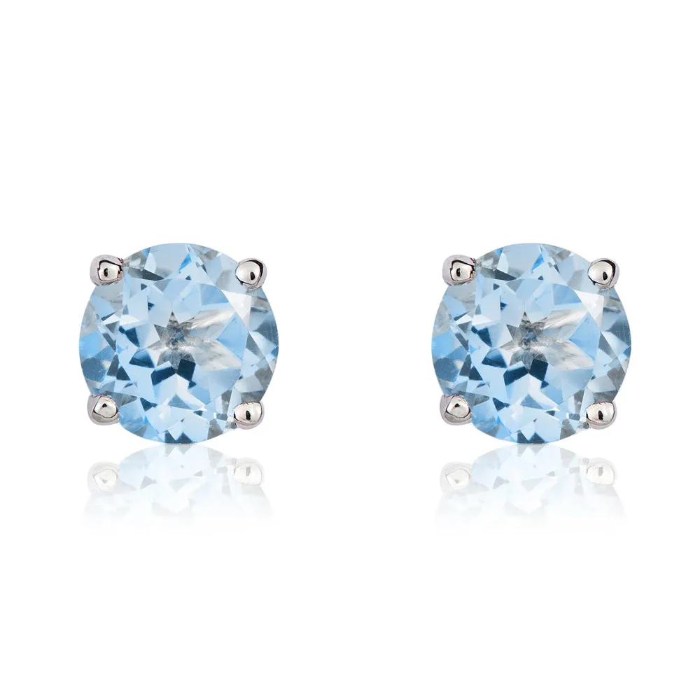 9ct White Gold Aquamarine 5mm Round Claw Set Stud Earrings sold by Jura Watches