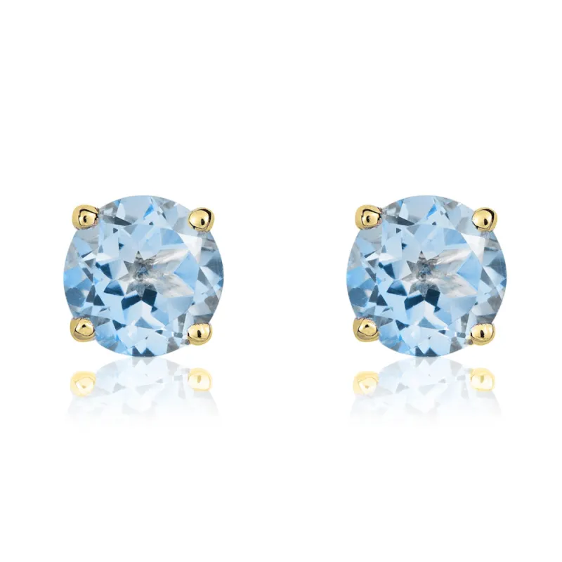 9ct Yellow Gold Aquamarine 5mm Round Claw Set Stud Earrings sold by Jura Watches
