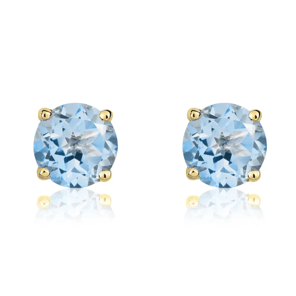 9ct Yellow Gold Aquamarine 5mm Round Claw Set Stud Earrings sold by Jura Watches