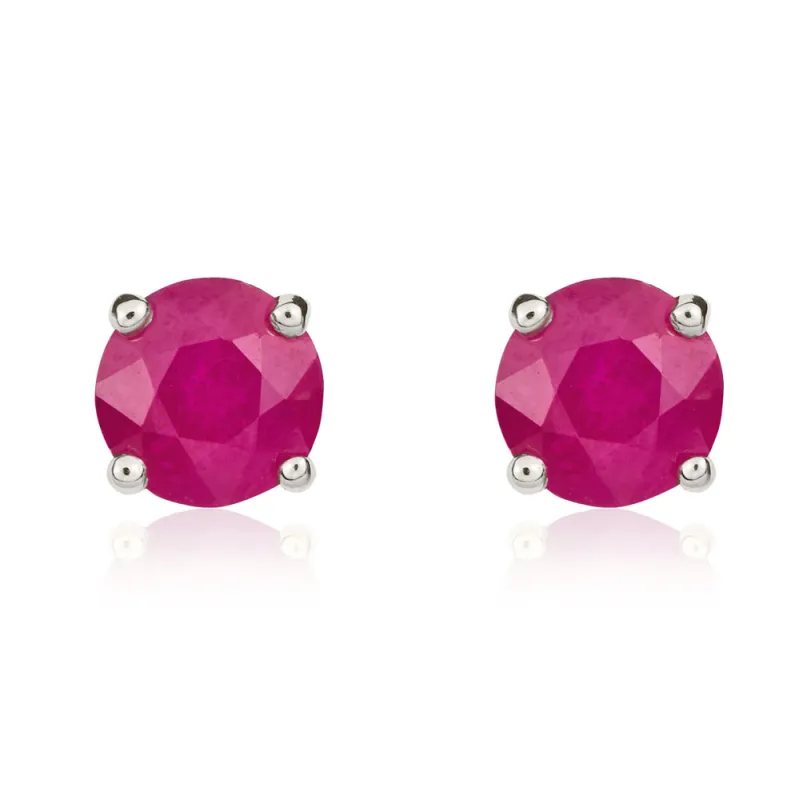 9ct White Gold Ruby 5mm Round Claw Set Stud Earrings sold by Jura Watches